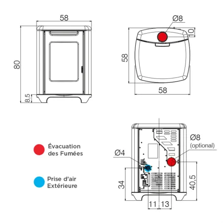 Poêle à granulés Edilkamin Sense 6 Puissance 5.4kW Sortie Fumée Supérieure Ø8 cm