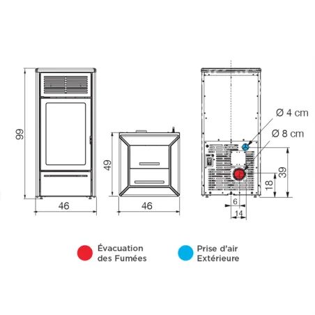 Poêle à granulés Edilkamin Nara 7 Evo Puissance 6.9kW Sortie Fumée Postérieure Ø8 cm