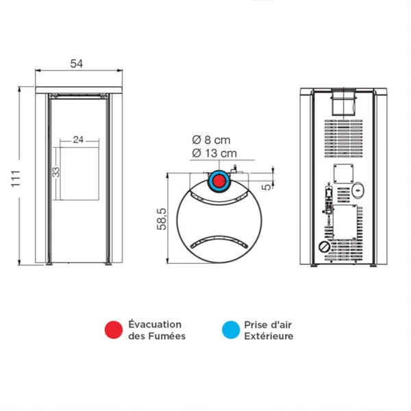 Poêle à granulés étanche Edilkamin Celia Air Tight C Magic Puissance 7.2kW Wi-Fi Sortie Fumée Coaxiale Ø8/13 cm