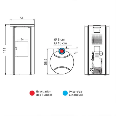 Poêle à granulés étanche Edilkamin Celia Air Tight C Magic Puissance 7.2kW Wi-Fi Sortie Fumée Coaxiale Ø8/13 cm