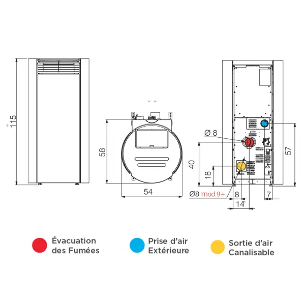 Poêle à granulés canalisable Edilkamin Libra 9+ Back Puissance 9.2kW Sortie Fumée Postérieure Ø8 cm