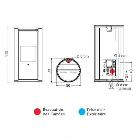Poêle à granulés EDILKAMIN Evia 8 Puissance 7.9kW Sortie Fumée Supérieure Ø8 cm