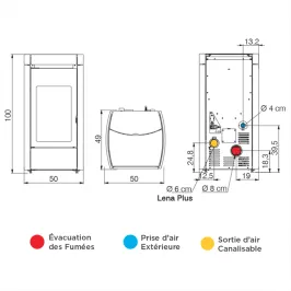 Poêle à granulés canalisable Edilkamin Lena 9+ Evo Puissance 9.2kW Sortie Fumée Postérieure Ø8 cm 2