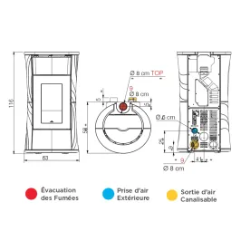 Poêle à granulés canalisable Edilkamin Cherie 9+ Evo Top Puissance 9kW Sortie Fumée Supérieure Ø8 cm 2