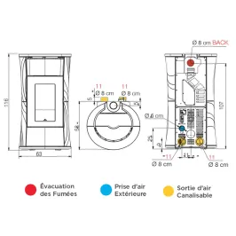 Poêle à granulés canalisable Edilkamin Cherie 9+ Evo Back Puissance 9kW Sortie Fumée Postérieure Ø8 cm 2