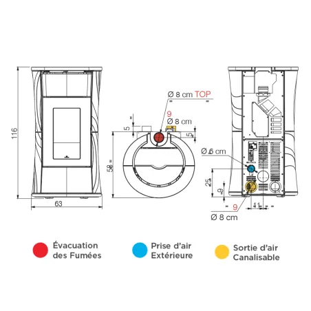 Poêle à granulés canalisable Edilkamin Cherie 11++ Evo Top Puissance 11kW Sortie Fumée Supérieure Ø8 cm