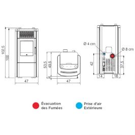 Poêle à granulés EDILKAMIN Klik Puissance 8.3kW Sortie Fumée Postérieure Ø8 cm 2