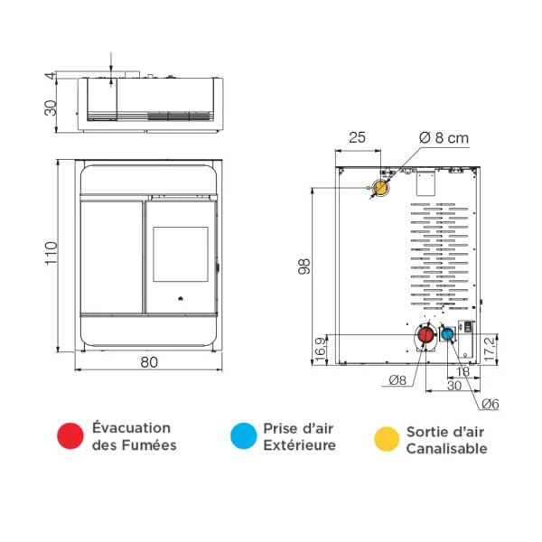 Poêle à granulés canalisable Edilkamin Bild 9+ Back Puissance 8.6kW Sortie Fumée Postérieure Ø8 cm