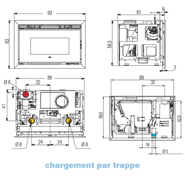 Foyer à granulés canalisable EDILKAMIN Pellkamin 12++ Evo Puissance 12.7kW Sortie Fumée Supérieure Ø8 cm