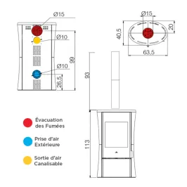 Poêle à bois EDILKAMIN Klass Puissance 10.1kW Sortie Fumée Postérieure ou Supérieure Ø15 cm 2
