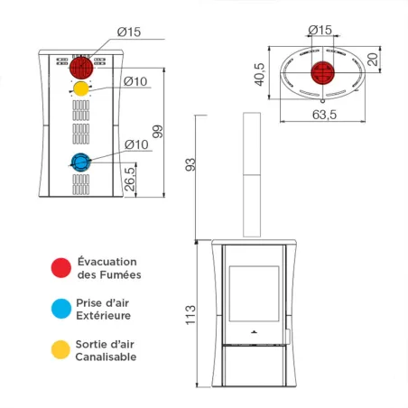 Poêle à bois EDILKAMIN Klass GL Puissance 10.1kW Sortie Fumée Postérieure ou Supérieure Ø15 cm