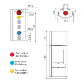 Poêle à bois EDILKAMIN Krio série S Puissance 10.1kW Sortie Fumée Postérieure ou Supérieure Ø15 cm 2
