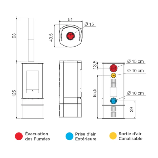 Poêle à bois EDILKAMIN Code Evo2 Puissance 8.2kW A+ Sortie Fumée Supérieure  Ø15 cm