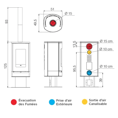 Poêle à bois EDILKAMIN Code J Evo2 Puissance 8.2kW A+ Sortie Fumée Supérieure Ø15 cm