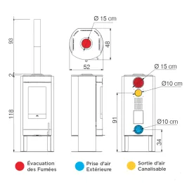 Poêle à bois EDILKAMIN Polo Open Evo2 Puissance 8.2kW A+ Sortie Fumée Supérieure Ø15 cm 2