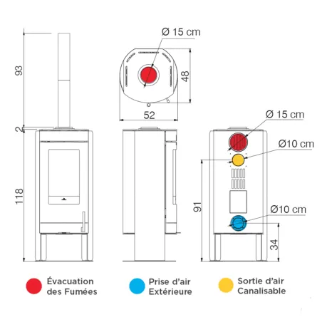 Poêle à bois EDILKAMIN Polo Open Evo2 Puissance 8.2kW A+ Sortie Fumée Supérieure Ø15 cm