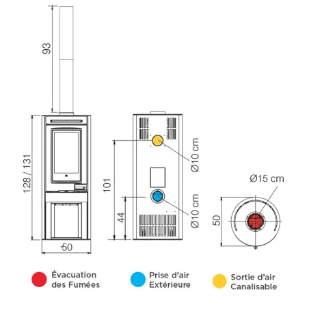 Poêle à bois EDILKAMIN Tally Evo2 Puissance 8.2kW Sortie Fumée Supérieure Ø15 cm