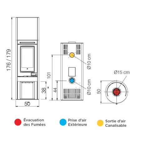 Poêle à bois EDILKAMIN Tally Evo2 série S Puissance 8.2kW Sortie Fumée Supérieure Ø15 cm