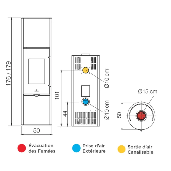 Poêle à bois EDILKAMIN Tally GL Evo2 série S Puissance 8.2kW Sortie Fumée Supérieure Ø15 cm