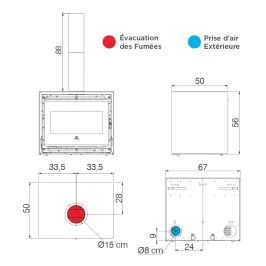 Insert à bois EDILKAMIN Bench 54 Evo Puissance 9.5kW Sortie Fumée Supérieure Ø15 cm 2