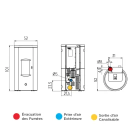 Poêle à granulés canalisable EK63 Like 90+ Evo Top Puissance 9.2kW Sortie Fumée Supérieure Ø8cm 2