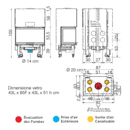 Cheminée à bois EDILKAMIN Windo3 85 Evo Vitre sur trois côtés Puissance 14.3kW Sortie Fumée Supérieure Ø20 cm 2