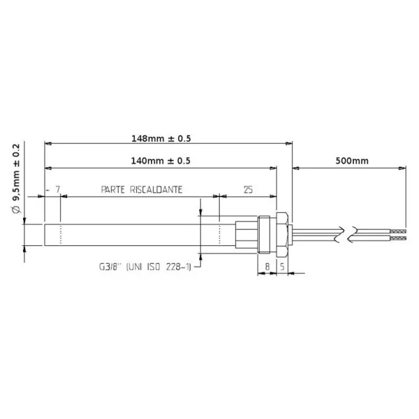 Bougie d'allumage MCZ 350W Longueur 140mm Réf : 41451209600
