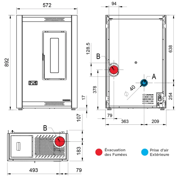 Poêle à granulés ventilé Extraflame Luisella 5.0 Puissance 5.1kW Sortie Fumée Postérieure ou Supérieure