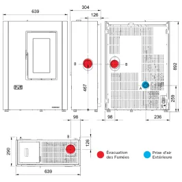 Poêle à granulés ventilé Extraflame Luisella 5.0 Maxi Puissance 7.0kW Sortie Fumée Postérieure ou Supérieure 2