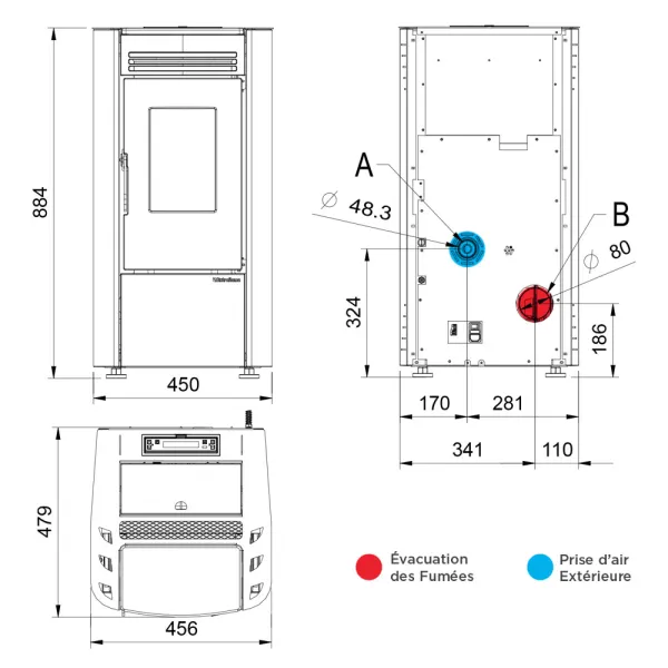 Poêle à granulés ventilé Extraflame Ketty 5.0 Puissance 6.5kW Sortie Fumée Postérieure