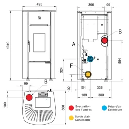 Poêle à granulés canalisable Extraflame Mariella Plus Puissance 7.5kW Sortie Fumée Postérieure ou Supérieure 2