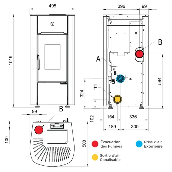 Poêle à granulés canalisable Extraflame Mariella Plus Puissance 7.5kW Sortie Fumée Postérieure ou Supérieure