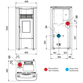 Poêle à granulés ventilé Extraflame Giusy 5.0 Puissance 7.0kW Sortie Fumée Supérieure ou Postérieure 2