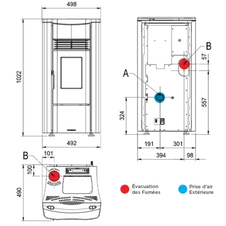 Poêle à granulés ventilé Extraflame Giusy 5.0 Puissance 7.0kW Sortie Fumée Supérieure ou Postérieure