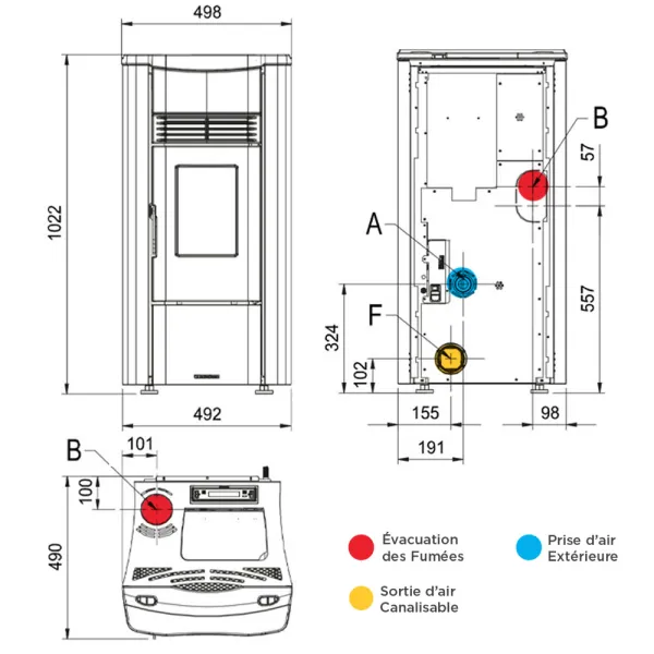 Poêle à granulés canalisable Extraflame Giusy Plus 5.0 Puissance 7.5kW Sortie Fumée Supérieure Postérieure