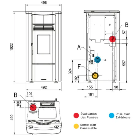 Poêle à granulés canalisable Extraflame Giusy Plus 5.0 Puissance 7.5kW Sortie Fumée Supérieure Postérieure