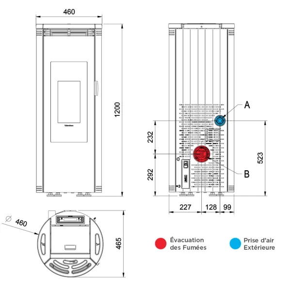 Poêle à granulés ventilé étanche Extraflame Amika Puissance 8.0kW Sortie Fumée Postérieure