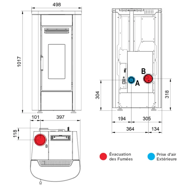Poêle à granulés ventilé Extraflame Klaudia 5.0 EVO Puissance 8.0kW Sortie Fumée Supérieure ou Postérieure