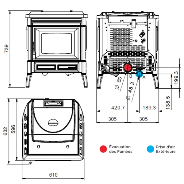 Poêle à granulés ventilé Extraflame Teodora Evo Puissance 8.0kW Sortie Fumée Postérieure