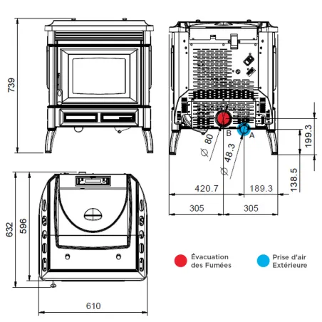 Poêle à granulés ventilé Extraflame Teodora Evo Puissance 8.0kW Sortie Fumée Postérieure