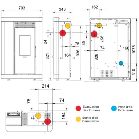 Poêle à granulés canalisable Extraflame Annabella Plus 5.0 Puissance 9.0kW Sortie Fumée Postérieure Supérieure ou Latérale