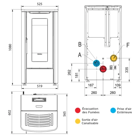 Poêle à granulés canalisable Extraflame Dahiana Plus 5.0 Puissance 10.0kW Sortie Fumée Postérieure