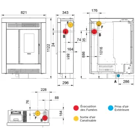 Poêle à granulés canalisable Extraflame Souvenir Plus Steel 5.0 Puissance 10kW Sortie Fumée Postérieure Supérieure ou Latérale 2