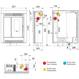 Poêle à granulés canalisable Extraflame Souvenir Plus Petra 5.0 Puissance 10kW Sortie Fumée Postérieure Supérieure ou Latérale 2
