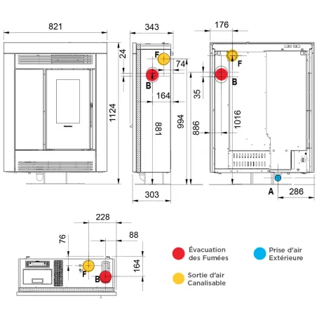 Poêle à granulés canalisable Extraflame Souvenir Plus Petra 5.0 Puissance 10kW Sortie Fumée Postérieure Supérieure ou Latérale
