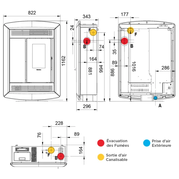 Poêle à granulés canalisable Extraflame Souvenir Plus Lux 5.0 Puissance 10kW Sortie Fumée Postérieure Supérieure ou Latérale
