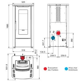 Poêle à granulés ventilé Extraflame Teorema 5.0 Puissance 12.0kW Sortie Fumée Postérieure ou Supérieure 2