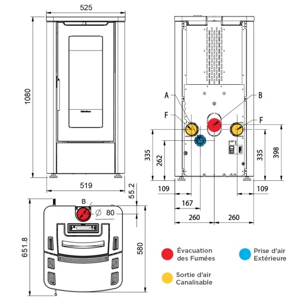 Poêle à granulés canalisable Extraflame Teorema Plus 5.0 Puissance 12.0kW Sortie Fumée Postérieure ou Supérieure