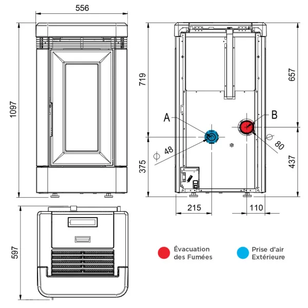Poêle à granulés ventilé Extraflame Lucia Puissance 12.1kW WiFi Sortie Fumée Postérieure