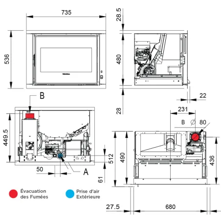 Insert à pellets Extraflame Comfort P70 H49 5.0 Puissance 8.0kW